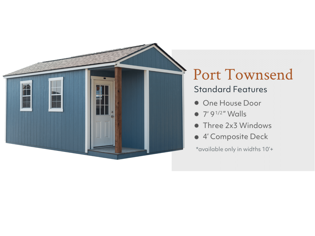 The Port Townsend | Green Cabin with Side Porch | Heritage Portable Buildings | Washington